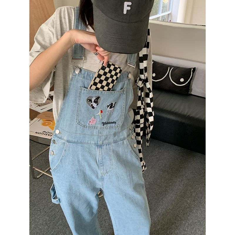 Yếm Jeans Nữ Thêu Hình Bò Sữa 🐄 Dễ Thương ❤️