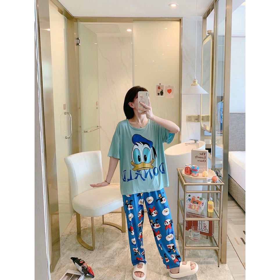Set đồ bộ nữ thun lạnh cotton in hình 3D vịt donald cực dễ thương, chất thun cotton mềm mịn, thoải mái, co giãn tốt