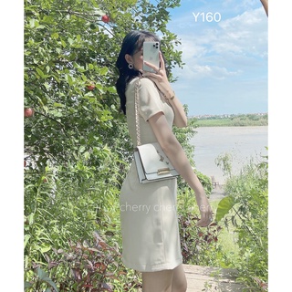 váy công sở cổ V vạt eo Y160
