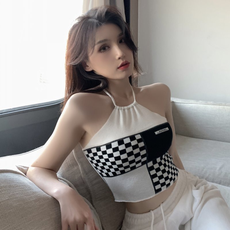 【ZHELIHANGFEI】 / Áo Dệt Kim Hai Dây Ngắn Hở Rốn Phong Cách Quyến Rũ Cho Nữ