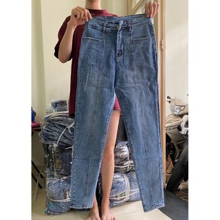 [60-95kg] Quần Jeans Lưng SIÊU Cao - Quần Bò Cạp Cao Qua Rốn Xanh Đá Cào Nối Thân