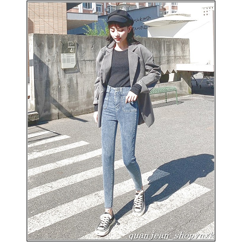Quần jean nữ 1 CÚC + 2 TÚI KIỂU VUÔNG BẦU lưng cao qua rốn MS126-5