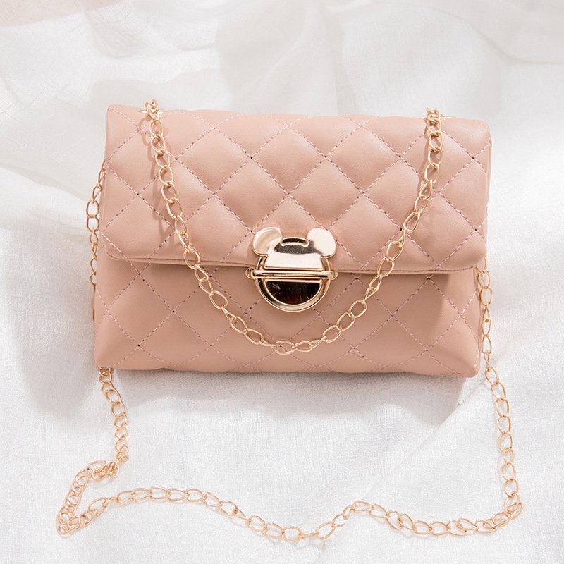 Túi Đeo Chéo Hình Vuông Nhỏ Có Khóa Hình Chuột Đính Đá Phối Dây Xích Đeo Một Bên Vai Đơn Giản Phong Cách Hàn Quốc Cho Nữ