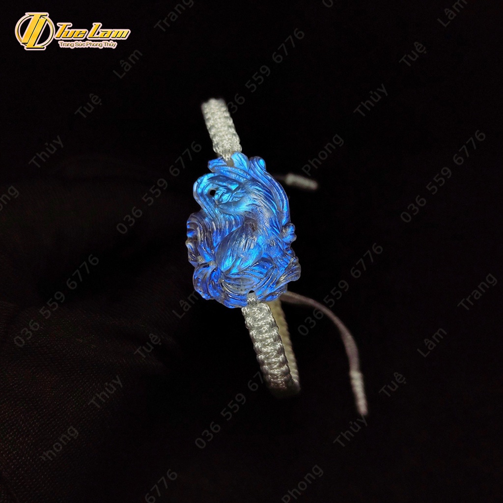 Vòng tay dây chỉ may mắn bện hồ ly chúa moonstone trắng ánh xanh hợp mệnh trợ duyên - Tuệ Lâm