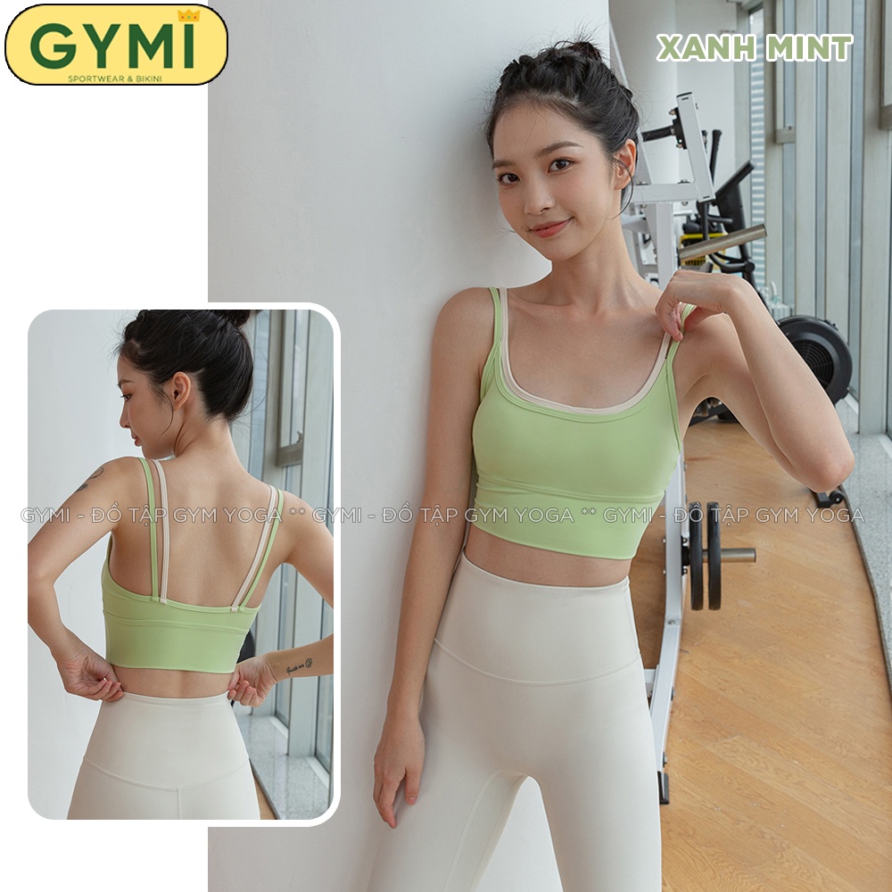 Áo bra tập gym yoga nữ GYMI AL35 dáng layer 2 áo 2 dây kép thể thao chất thun poly lạnh mát mịn nâng đỡ ngực