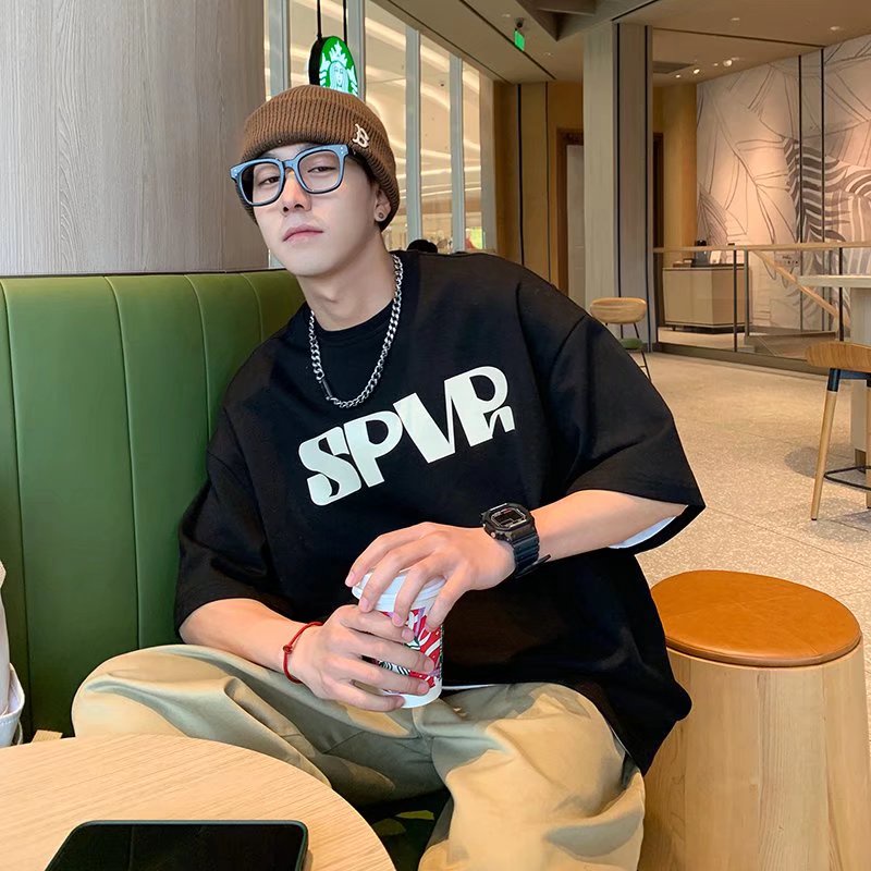 Áo Thun Tay Ngắn Dáng Rộng In Chữ Phong Cách Hip Hop Hàn Quốc Thời Trang Mùa Hè Cho Nam Giới Có Size M-5XL