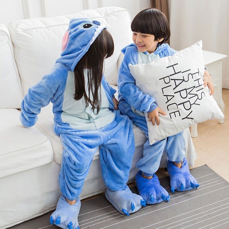 Bộ đồ stitch xanh của người lớn và trẻ em, bộ đồ thú stich