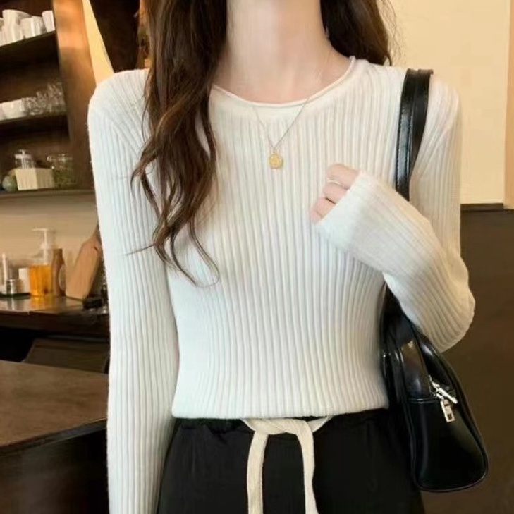 Áo len ZHELIHANGFEI tay dài cổ tròn lưng cao dáng ôm thời trang trẻ trung cho nữ