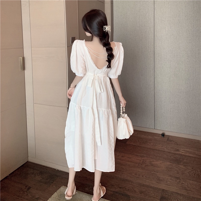 Đầm dáng xòe midi hở lửng tay ngắn Emilyshop