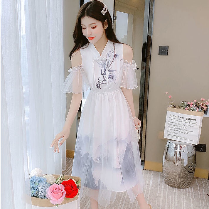 Đầm Hán Phục Cách Tân Dáng Dài Vải Chiffon Màu Gradient Thời Trang 2022 07.15