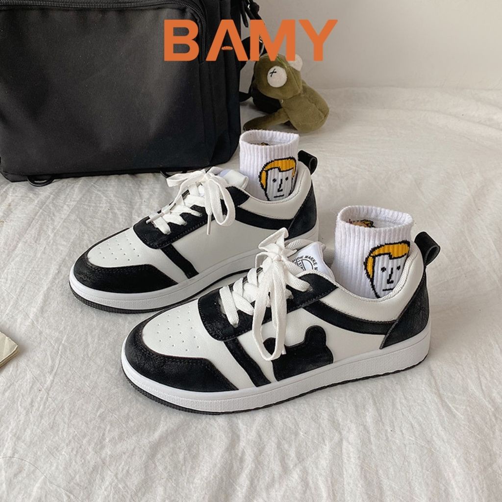 Giày thể thao nữ hình mặt gấu, Giày Sneaker nữ BAMY đế bánh mì dáng basic cao 3 phân