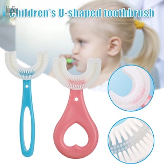 [Hàng mới về] Bàn chải đánh răng hình chữ U đầu silicone mềm xoay được 360 độ dành cho trẻ em