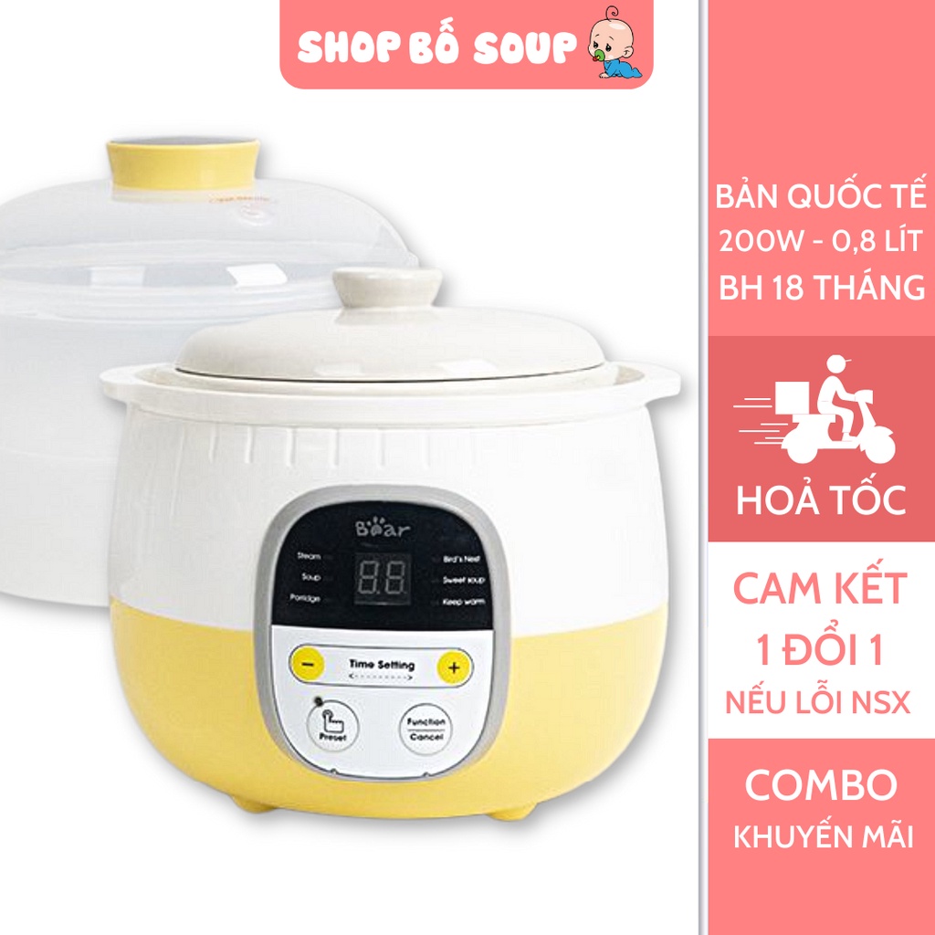 Nồi Nấu Cháo Chậm Bear 0,8L Bản Quốc Tế Có Lồng Hấp Shop Bố Soup