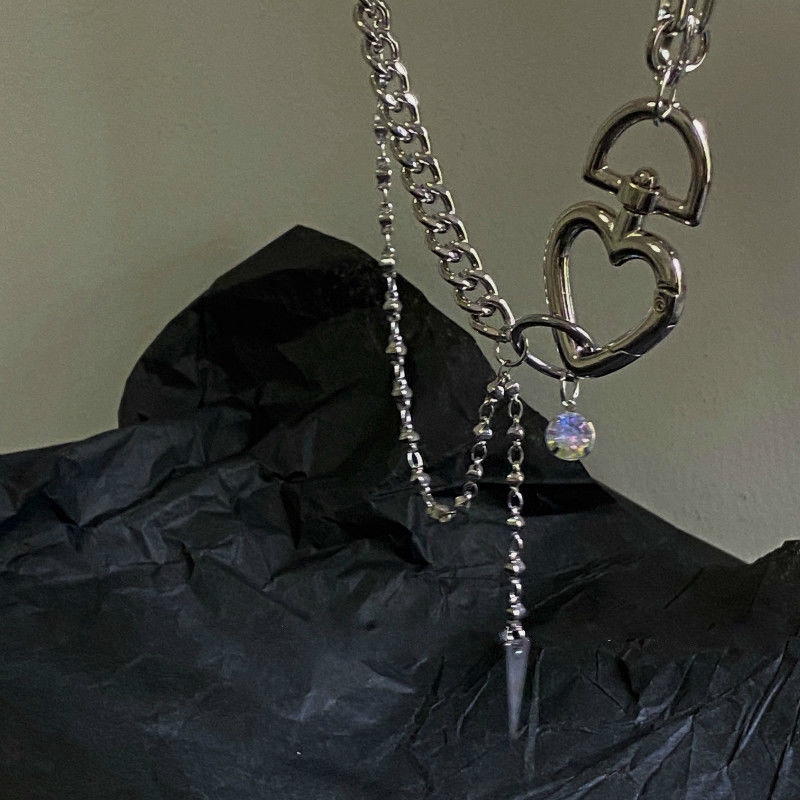 Dây Chuyền Mặt Hình Ổ Khóa Trái Tim Đính Đá Pha Lê Phong Cách Harajuku