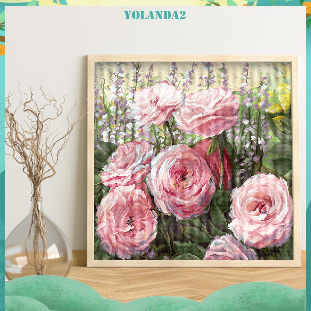 Bộ Tranh Thêu Chữ Thập Tự Làm Họa Tiết Hoa Hồng Trang Trí Nội Thất