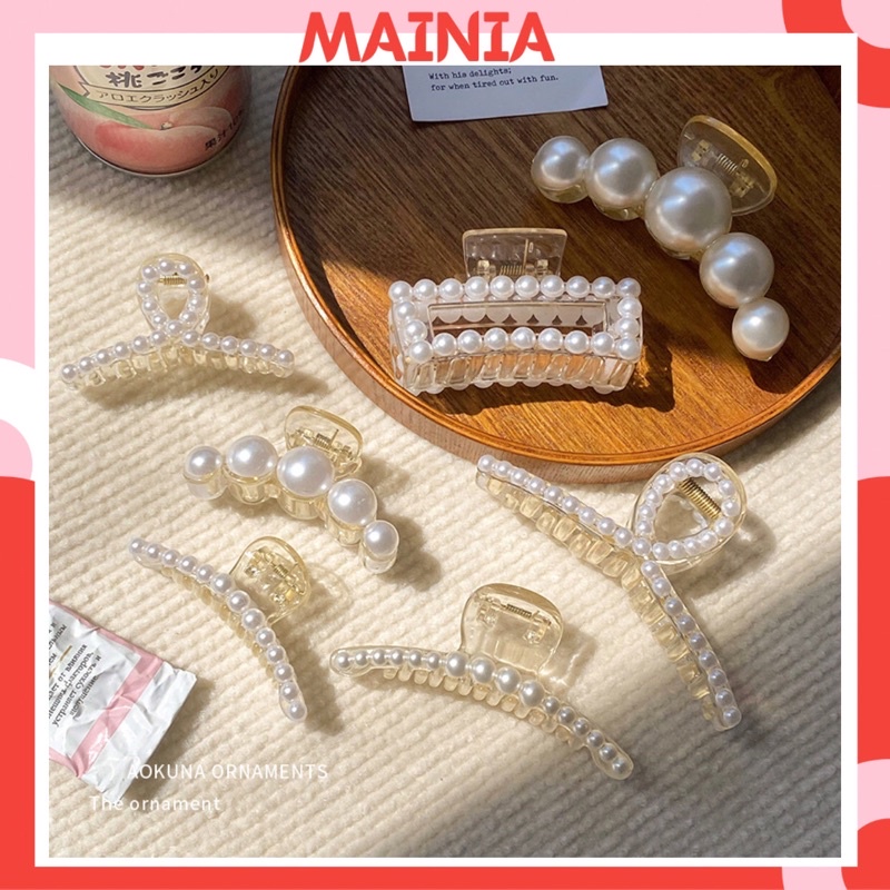 [Sẵn Hàng] Kẹp Tóc Càng Cua Nhựa Hàn Quốc Size To Đính Ngọc Trai Nhân Tạo Mainia Shop