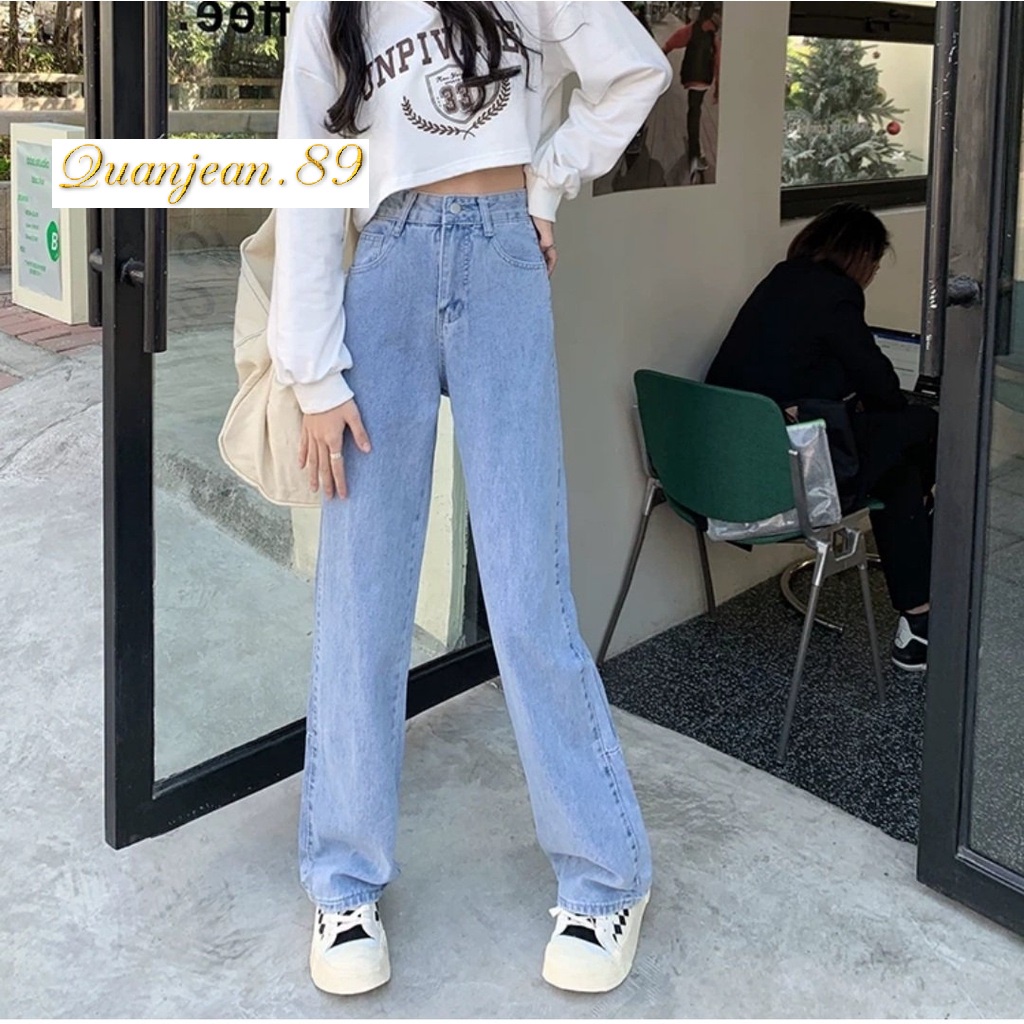Quần jean bò ống xuông rộng dáng vintage màu xanh nhạt Quanjean.89 | BigBuy360 - bigbuy360.vn