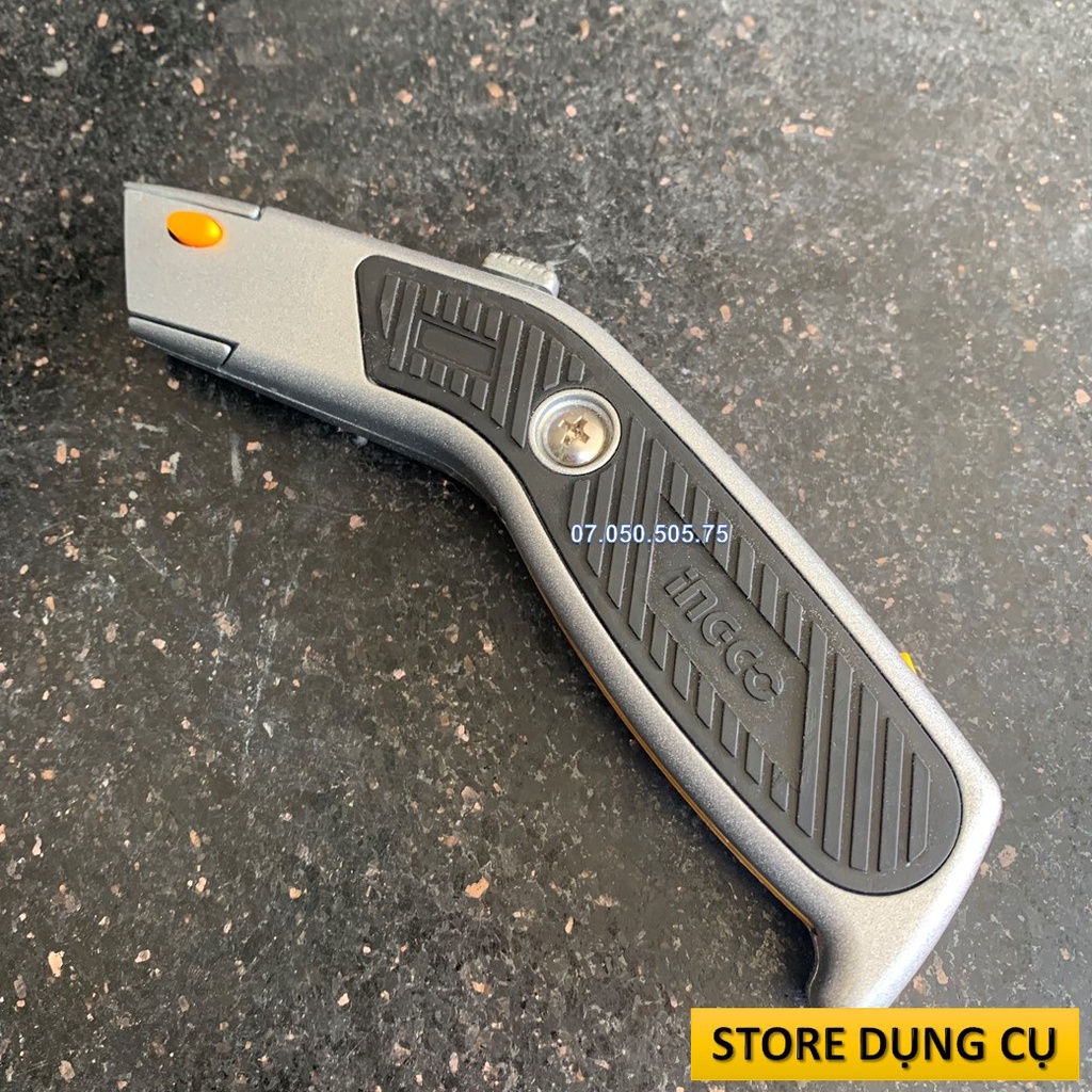 Dao rọc giấy cao cấp INGCO HUK614  | Dao cắt tiện dụng vỏ hợp kim , Kèm 6 lưỡi SK5 HUKB611