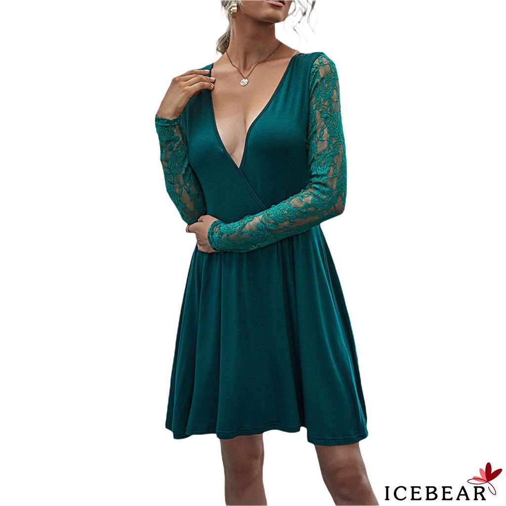 Đầm Tay Dài Cổ Chữ V Màu Trơn Thời Trang Quyến Rũ Cho Nữ