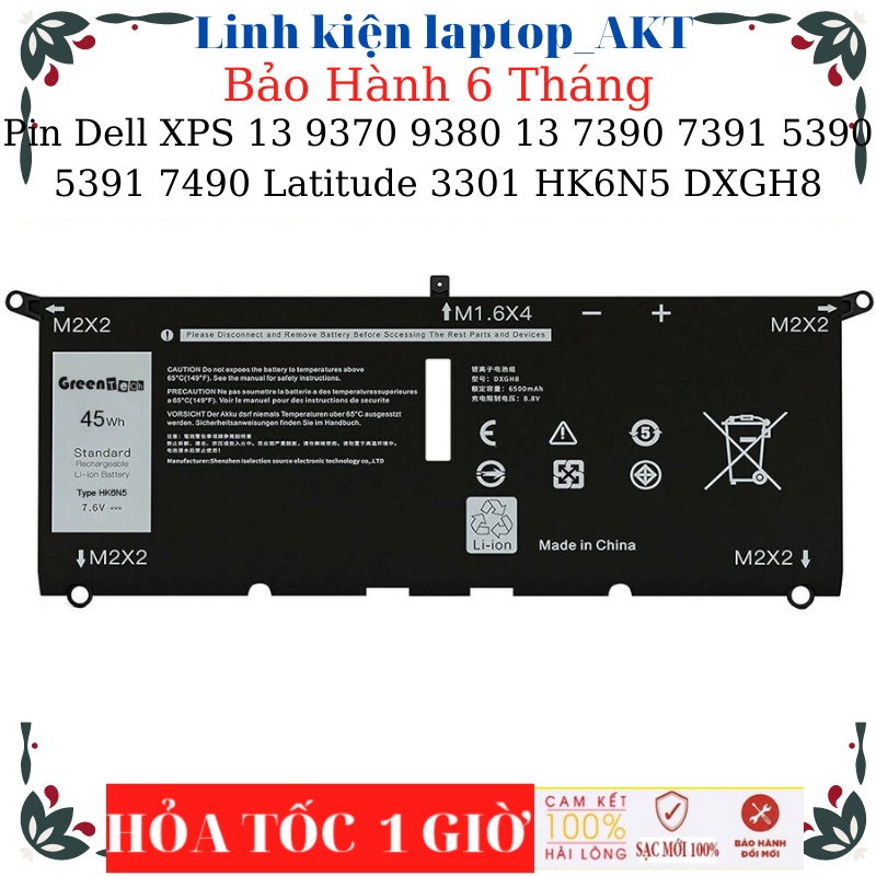 Pin laptop Dell XPS 13 9370 9380 13 7390 7391 5390 5391 7490 Latitude 3301- Pin HK6N5-45W, H754V G8VCF DXGH8- 52W