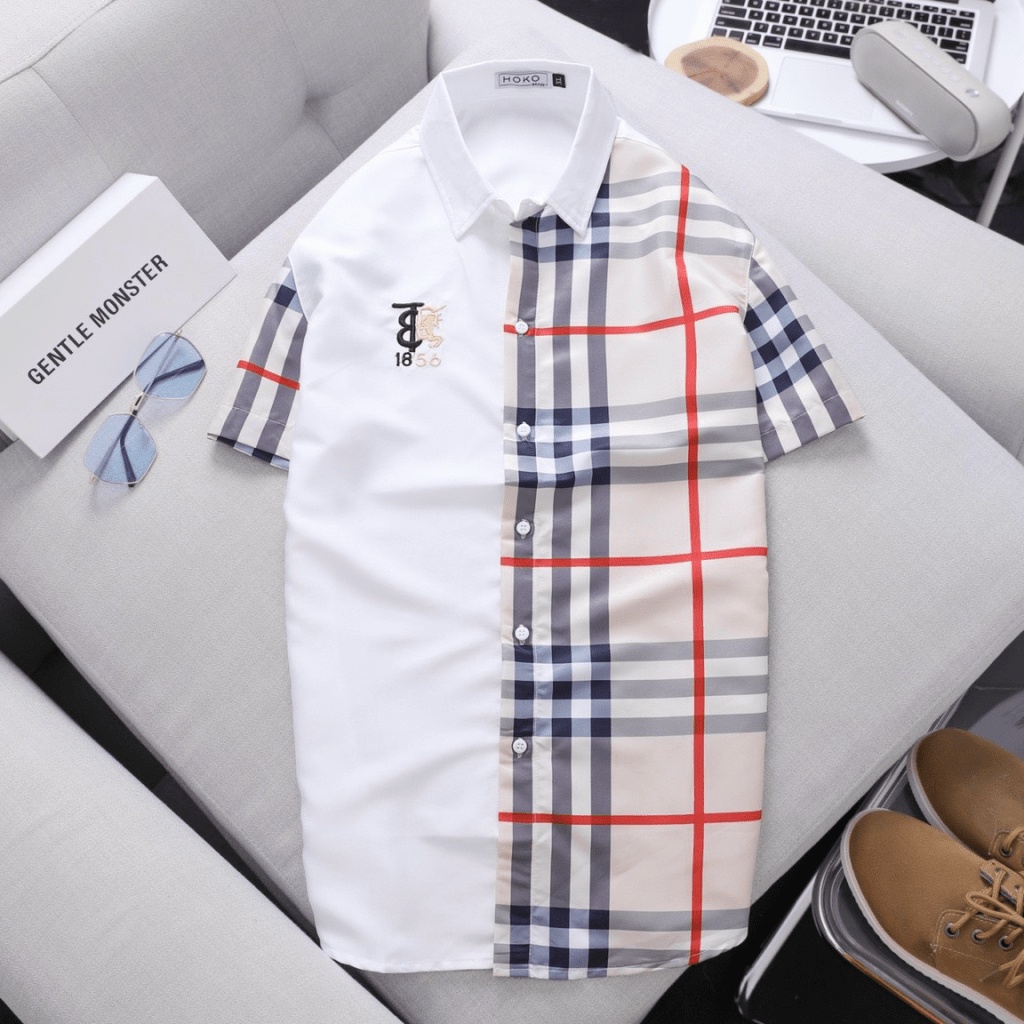 ÁO SƠ MI  NAM TAY NGẮN PHÓI HAI MÀU HỌA TIẾT SỌC ĐẸP SANG CÁ TÍNH