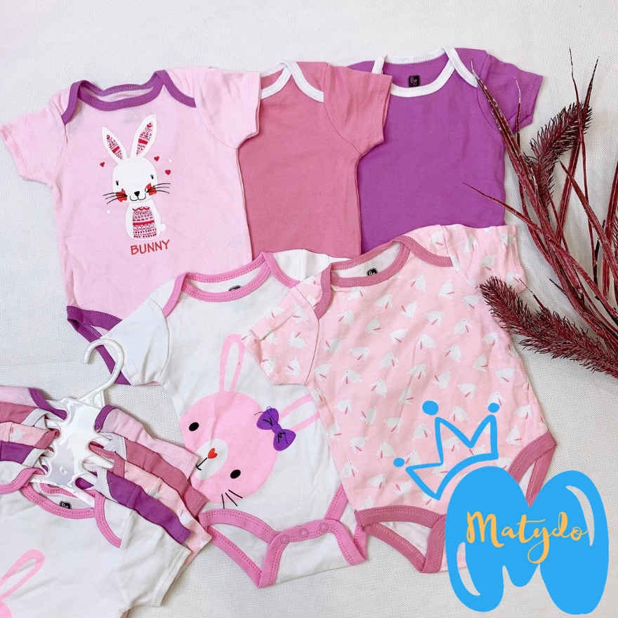 Body chip cộc tay cho bé trai bé gái cotton từ 0 đến 12 tháng tuổi set 5 bodysuit tam giác được chọn mẫu