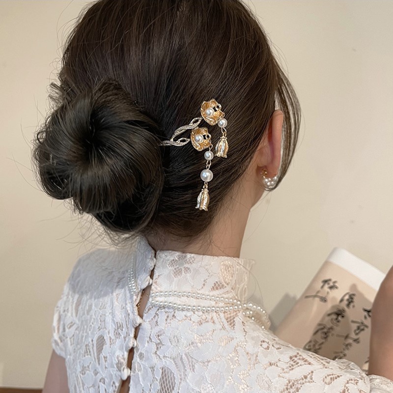 Trâm Cài Tóc Hình Hoa Đính Ngọc Trai Phong Cách Trung Hoa Cổ Điển Thời Trang