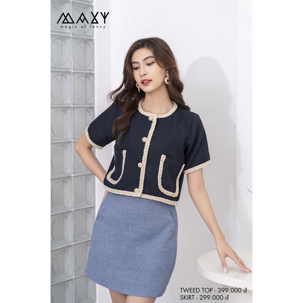 Quần váy màu xanh navy họa tiết caro Navy check skirt Maxy Workshop