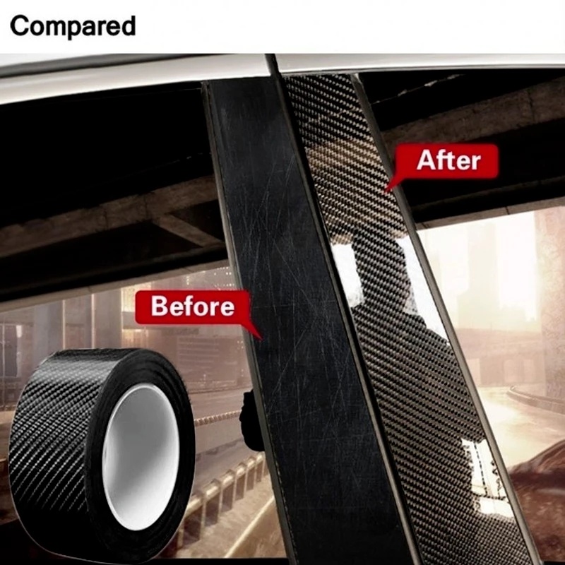 Cuộn miếng dán sợi carbon 3/ 5/ 7/ 10 cm 3D dán góc cửa ô tô DIY chống trầy xước không thấm nước