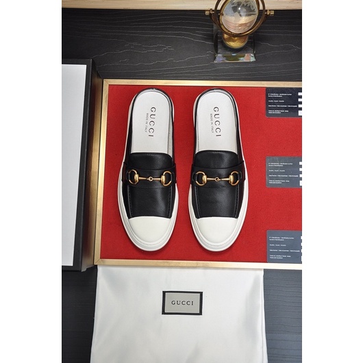 Giày sục nam Gucci GC da thật cao cấp màu đen trắng sang trọng