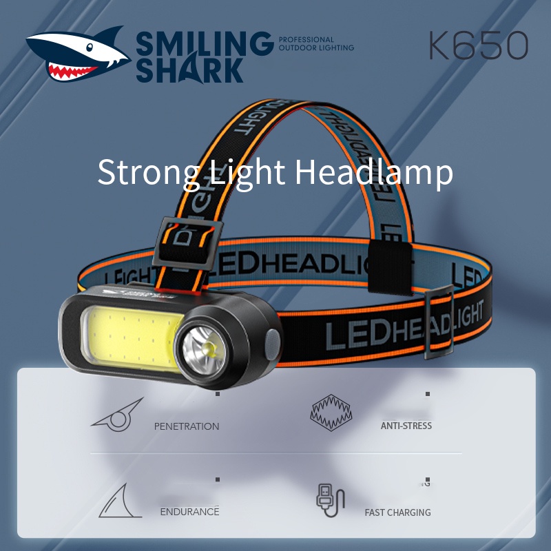 Đèn pha đội đầu SmilingShark COB LED sạc lại USB 2 nấc điều chỉnh chống nước IPX4 cắm trại ngoài trời câu cá