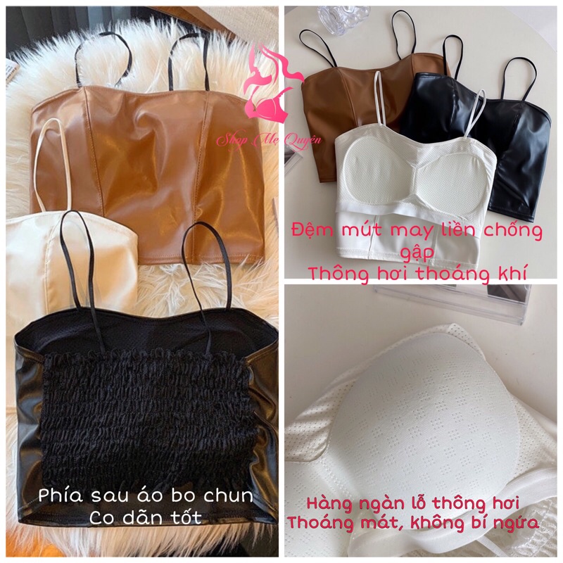 Áo bra Da nữ, áo 2 dây croptop kèm mút gợi cảm, lưng bo chun co dãn thoải mái, áo yếm sexy