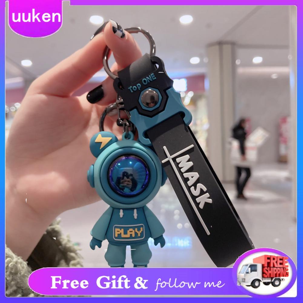 Uukendh Keychain Pendant Cute Cartoon Keyring Environment Friendly Car Key Silicone Metal