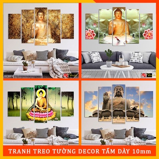 Bộ 5 tấm tranh dán tường Phật - Tranh decor chất liệu gỗ nhựa, kèm băng dính xốp