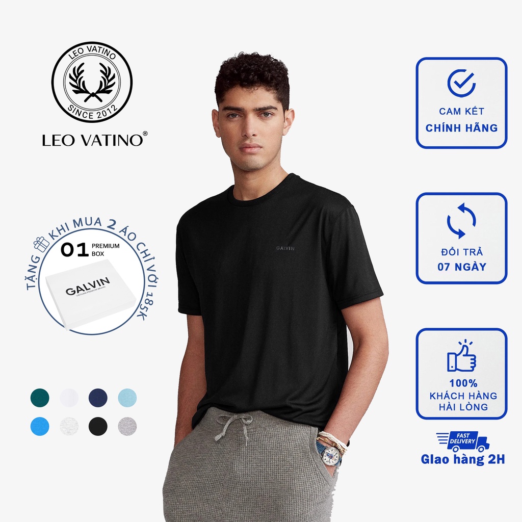 Áo thun cổ tròn nam Galvin chính hãng vải Cotton 100% logo cao su bộ nhiều màu co giãn tay ngắn - Leo Vatino