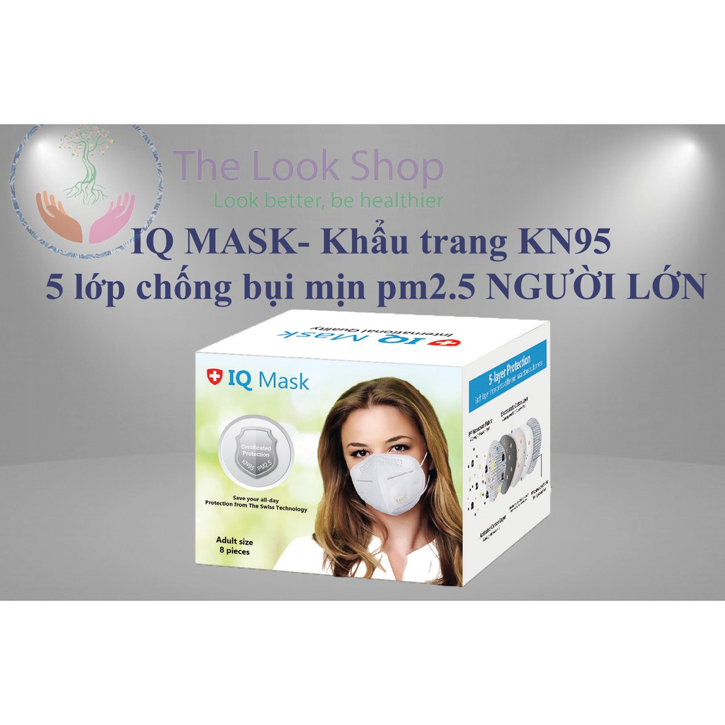 Khẩu trang KN95  chống bụi mịn pm2.5 IQ Mask- Công nghệ Thụy Sĩ bảo vệ sức khỏe của bạn khỏi ô nhiễm (Hộp 8 cái)