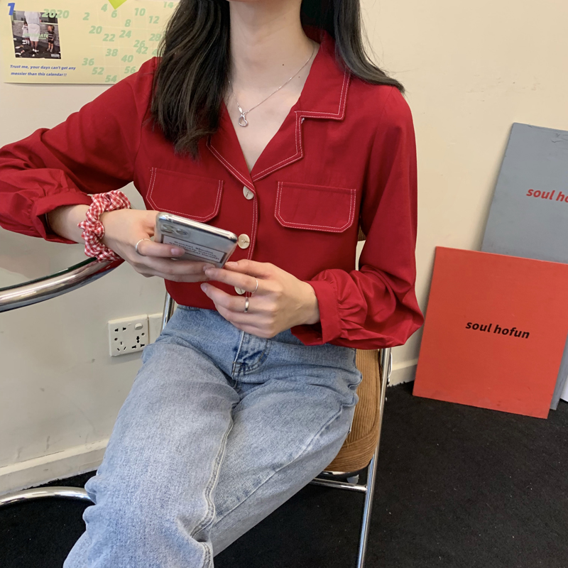 SUXI Áo Nữ Tay Dài Cổ Chữ V Thời Trang Quyến Rũ