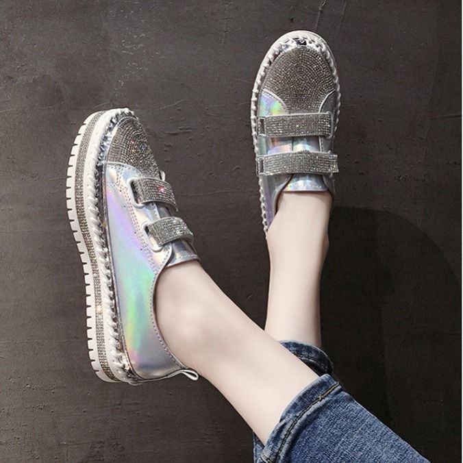 Giày Đế Dày Quai Dán Đính Đá Phong Cách Thời Trang Mới 2022