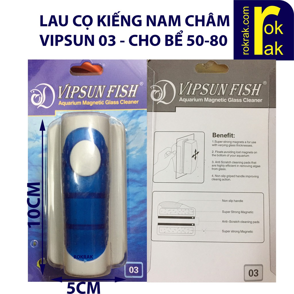 [Mã 66FMCGSALE hoàn 8% đơn 500K] Lau cọ vệ sinh kiếng hồ cá chùi Hít Nam châm Vipsun vs-03 cho hồ 50-80cm