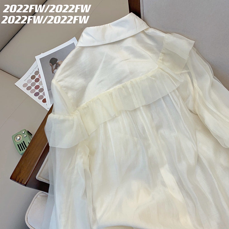 Áo Sơ Mi Tay Dài Viền Lá Sen Thiết Kế Mới Thời Trang Mùa Xuân Dành Cho Nữ