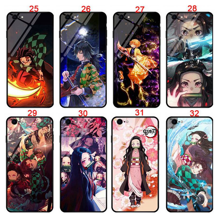 Ốp điện thoại kính cường lực cứng chống sốc in hình anime Demon Slayer cho Vivo Y20/ y20S/ Y12s