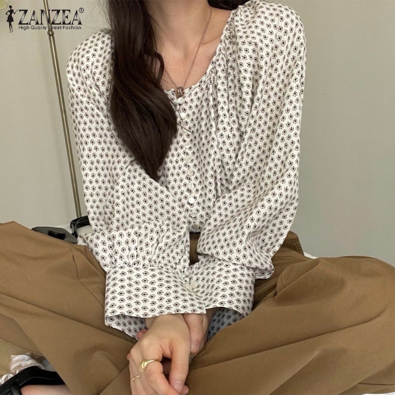 Áo Zanzea dài tay cài nút in họa tiết dành cho nữ