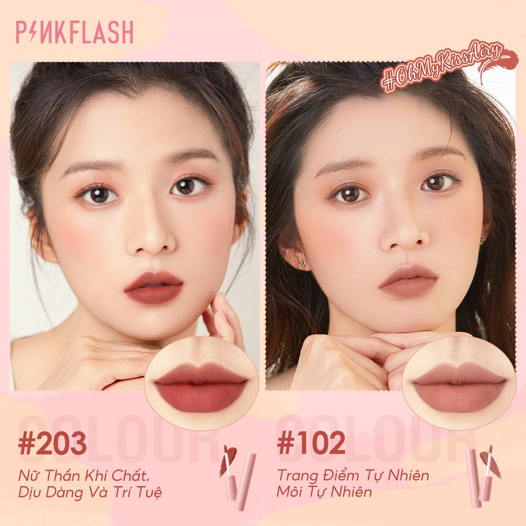Bộ 4 son môi mờ PINKFLASH dạng lỏng chống thấm nước với hiệu ứng kép nhẹ cho môi và má