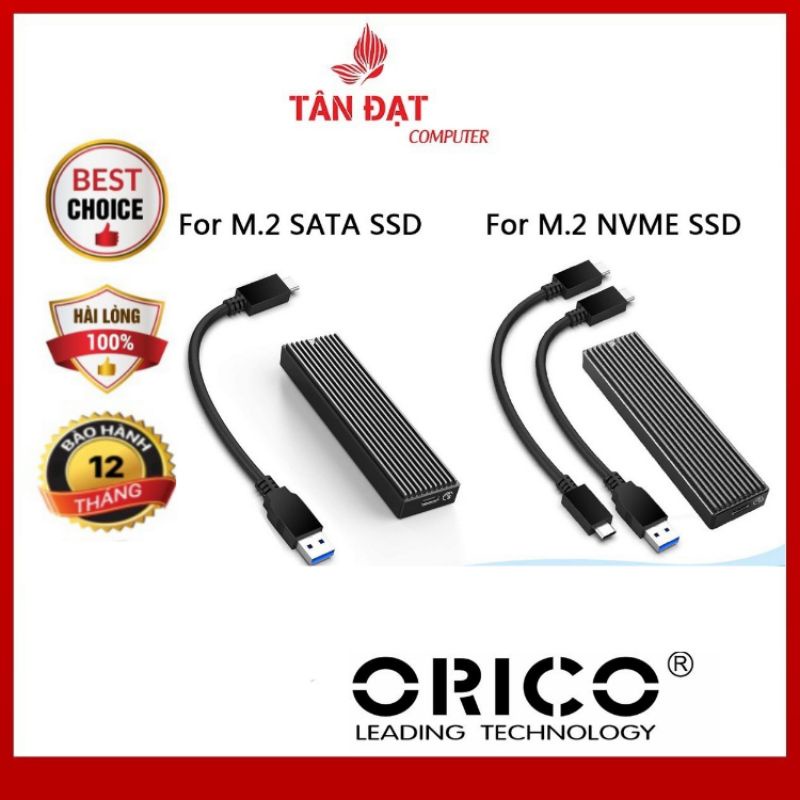 Box ổ cứng ORICO cổng USB type-C Gen2 10Gbps PCIe M2 SATA NVME NGFF 5Gbps Cho SSD M.2 2230/2242/2260/2280（M2PV-C3
