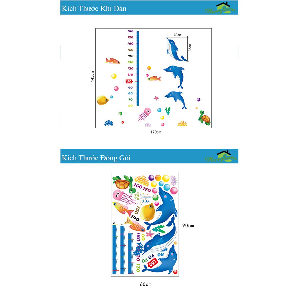 Decal dán tường đo chiều cao cá heo XL8368