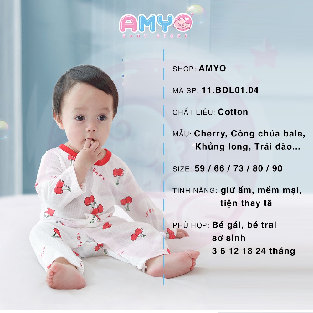 Bodysuit cho bé AMYO quần áo sơ sinh bộ body tay dài cho bé gái bé trai đầy tháng 3 6 9 12 tháng thôi nôi 11.BDL01.04-1