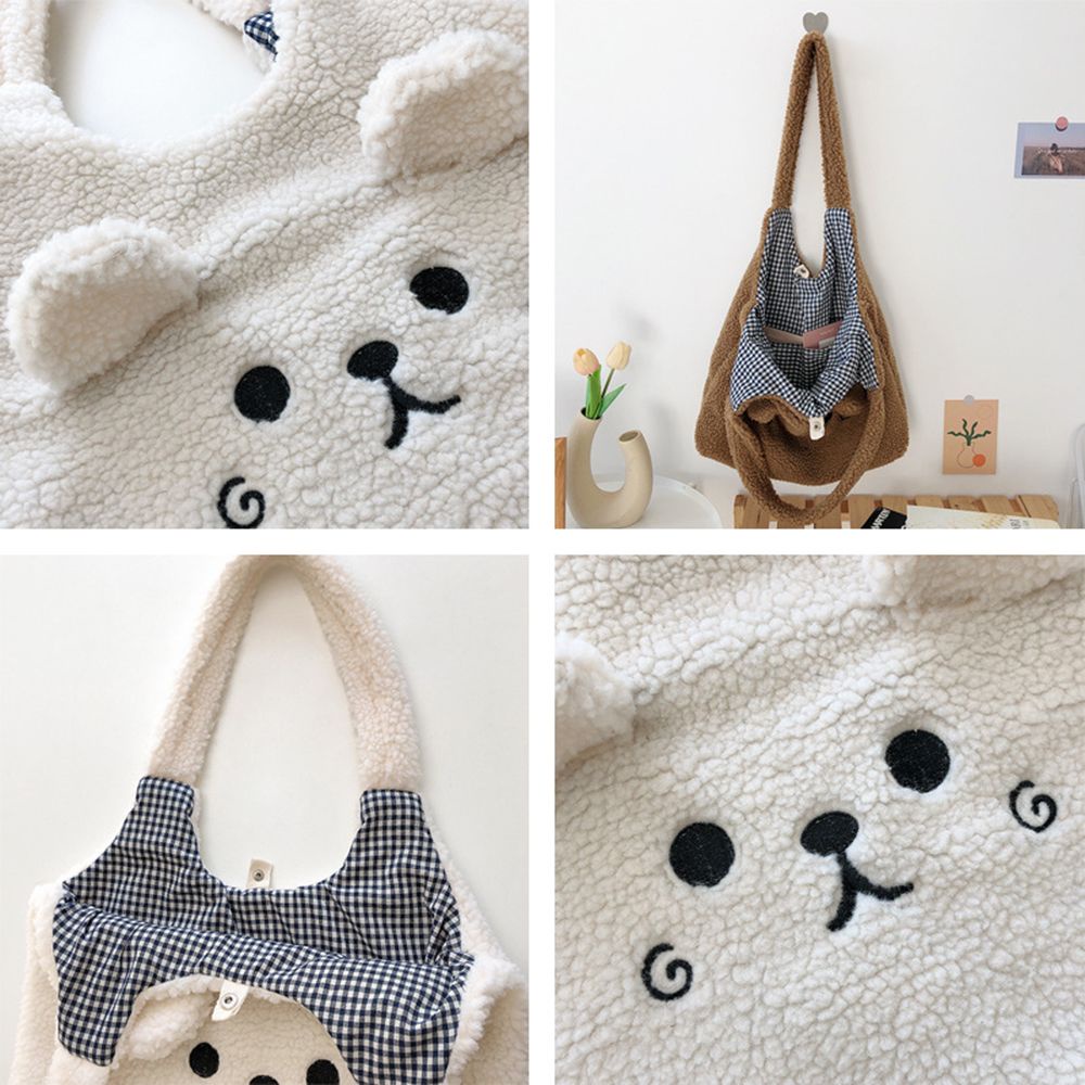 Túi tote bằng vải bông mềm sức chứa lớn họa tiết gấu đáng yêu nhiều màu sắc thời trang mùa đông cho nữ