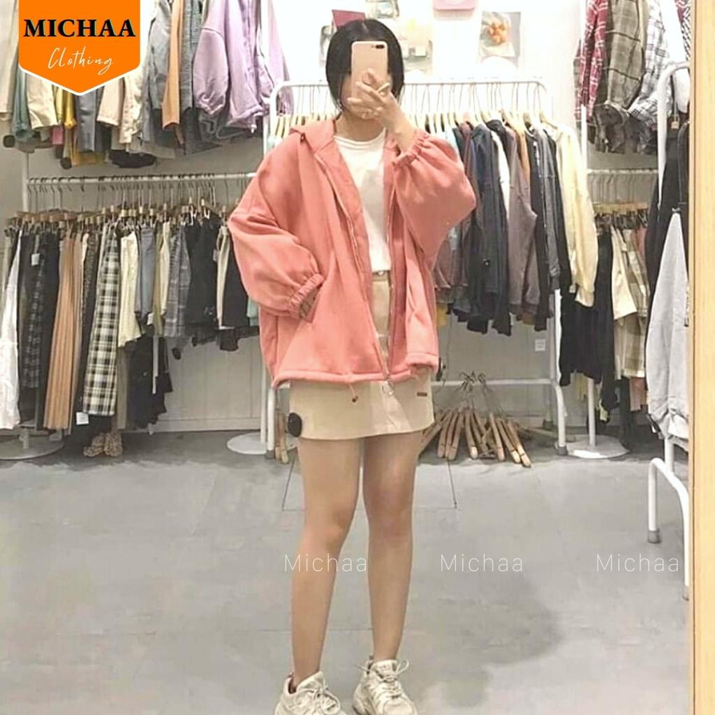 Áo Khoác Nỉ Trơn Dây Kéo Zip Tròn Unisex Cho Nam Và Nữ Ulzzang - MICHAA