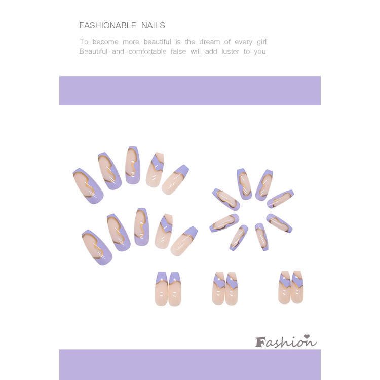 Set 24 Móng Tay Giả Dài Màu Tím Có Thể Tháo Rời Tiết Kiệm Thời Gian