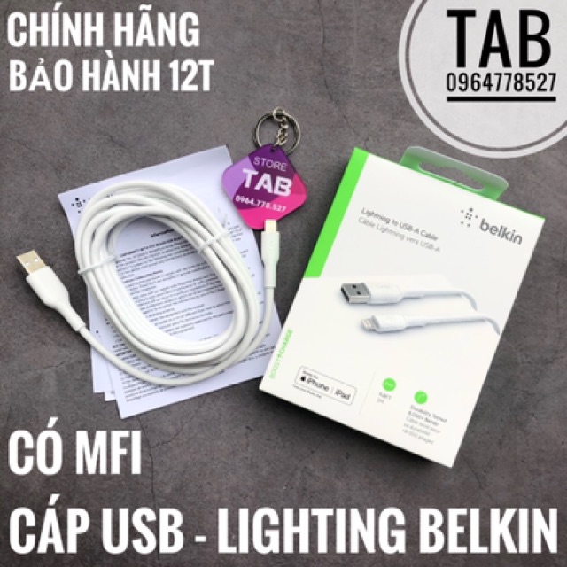 [Mã 2404EL10K giảm 10K đơn 20K] Cáp Usb A To Lighting Belkin Có MFI - Chính Hãng (Bảo Hành 12T)